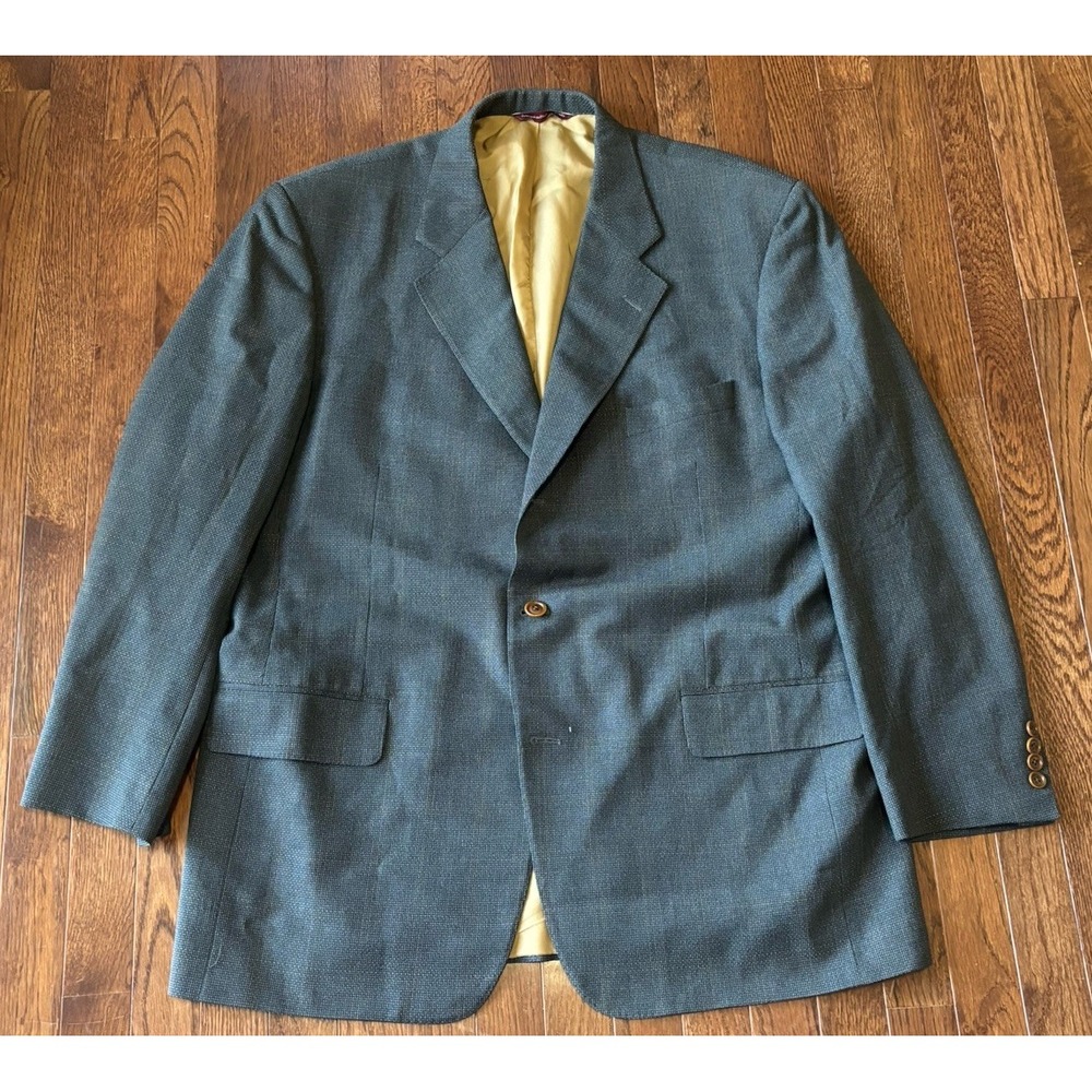 Samuelsohn Sportcoat 46L Blue Plaid  Super 120s‎ Wool Blazer